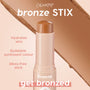 ColourPop Bronzer Stix La Jolla Cove stands uncapped, showing a warm tan cream bullet that delivers hydrating, buildable, mess‑free sun‑kissed color, set against a sweeping bronze swatch and soft pink backdrop in a clean promo layout.