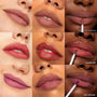 Edgy Vibes ColourPop Ultra Blotted Lip bundle shows a 3x3 grid of lip close‑ups with a soft‑matte finish in rosy, mauve, and brick hues, including shades Espresso Martini, Canon Dr, and So Vintage, some applied with a doe‑foot on varied skin tones.