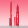 ColourPop Lippie Stix + Pencil Set in Va Va Voom shown uncapped, lippie pencil and matching Lippie Stix standing upright with translucent cherry-pink tubes and white logos, on a light surface against a pink gradient background.