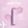 A-List Babe youth-boosting serum stick gliding open on a pastel pink smear, showing a twist-up solid serum; targeted for fine lines and wrinkles with retinyl; a travel-friendly ColourPop Serum Stick by Fourth Ray Beauty on a soft pink backdrop.