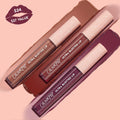 Three ColourPop Ultra Blotted Lip tubes in the Edgy Vibes set lying over matching swatches - nude, warm rose, and deep berry - pink star caps aligned right, plus a lip-shaped badge showing $24 ($27 value).