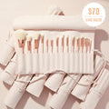 Major Eye Candy ColourPop Shadow Palette & Brush Set showcasing a blush‑pink brush roll opened to display a full lineup of soft white‑bristle face and eye brushes with rose‑gold ferrules, embossed ColourPop case, and a $70 ($140 value) badge on a pink backdrop.