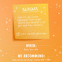 Reveal 10% AHA Serum usage guide - ColourPop Face Serum promotes targeted active ingredients; note highlights daily AM + PM application, one serum per routine, and suitability for all skin types - on an orange sticky-note graphic with star doodles.