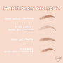 ColourPop Champagne Blonde Pencil brow pencil demonstrates brow finishes - pencil defines, pencil + gel looks natural, gel creates fluffy texture, and gel + wax gives a contoured shape - shown as four sketched brows on a peach infographic.