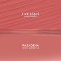 Dream Duo ColourPop Ultra Lip Duo swatches show Five Stars Lippie Pencil's matte rose-pink texture above Pasadena Ultra Glossy Lip's smooth shine, displayed as split swatches for shade reference on a clean background.