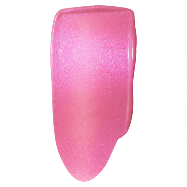 Shimmery bubblegum-pink swatch of Sweet Treat ColourPop Liquid Blush, smeared in a single glossy stroke to show lightweight, dewy texture and cool undertone, set against a clean white background.