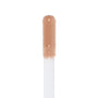Doe-foot applicator coated in Major Throwback Ultra Glossy Lip, a warm nude-beige gloss with fine shimmer reflecting light for a high-shine finish, shown in a clean macro on white; ColourPop Ultra Glossy Lip.