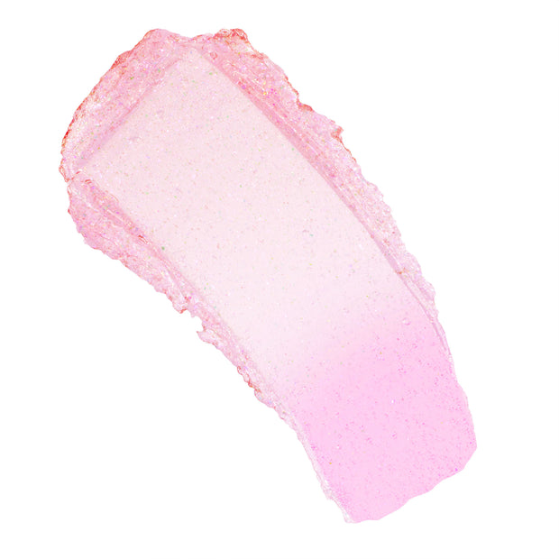 Sing shade swatch of ColourPop pH Lip Balm glides in a glossy, sheer pink gradient - from pale blush to bright bubblegum - with subtle shimmer, demonstrating its pH-reactive tint on a clean white background.
