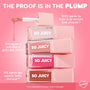 ColourPop So Juicy Lip Oil Set, Juicy Moment - set of four pink-capped tubes stacked with an open wand dripping rosy gloss - spotlights claims of glass-like shine, smoother lip lines, and fuller-looking lips on a pink backdrop; plumping glossy lip oils.
