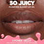 Close-up lips applying Colourpop So Juicy Plumping Glossy Lip Oil in Baby Panda, showing smooth, hydrated shine to highlight Lip Gloss & Lip Oil results against a clean pink graphic background