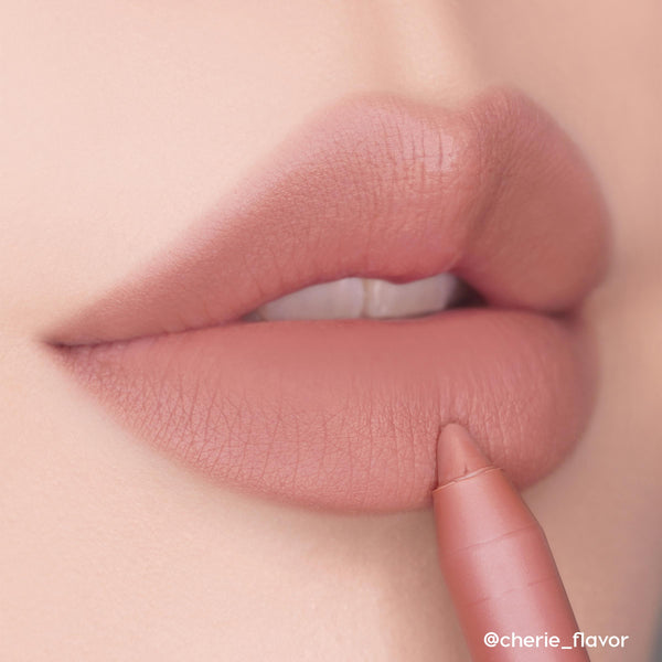 ColourPop Lippie Pencil in Cool BFF lining soft matte nude lips, the creamy cool-toned beige-pink shade defining the cupid’s bow in a close-up beauty shot for a precise, everyday lip look.