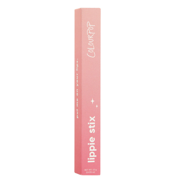 Heart On ColourPop Lippie Stix packaging standing upright, a slim pink-to-rose gradient box with white “lippie stix” and “ColourPop” branding and small sparkle icons, 1.0 g (0.035 oz), set against a clean white background.